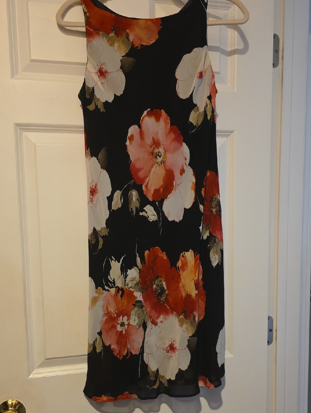 Jones New York Black Floral Dress with Orange and Cream Blooms